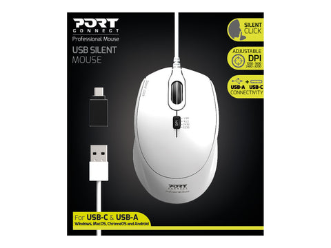 PORT DESIGNS Mouse Office Pro Silent Wired - White