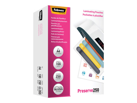 FELLOWES LAMINATING POUCH A4 250MIC 100PK