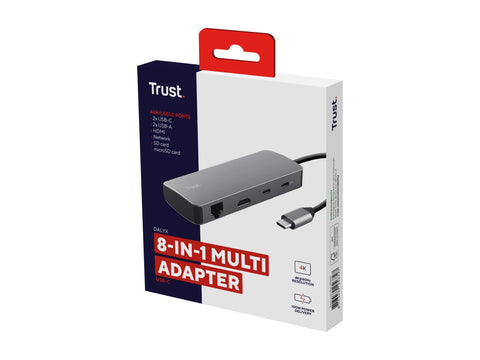 TRUST Adaptateur DALYX USB-C 8 en 1 2 USB-C 2 USB 1 HDMI 1 SD + 1 micro SD Card 1 Ethernet