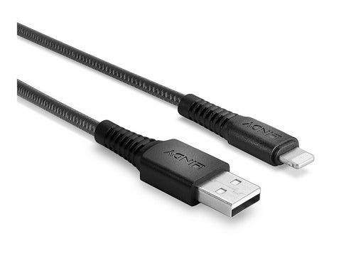 LINDY 3m Reinforced USB Type A to Lightning Charging Cable