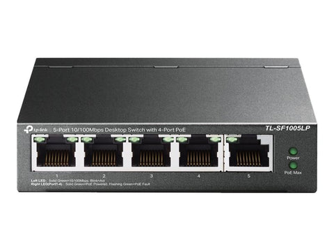 TP-LINK TL-SF1005LP 5-Port 10/100 Mbps Desktop Steel Case Switch with 4-Port PoE 41W PoE budget