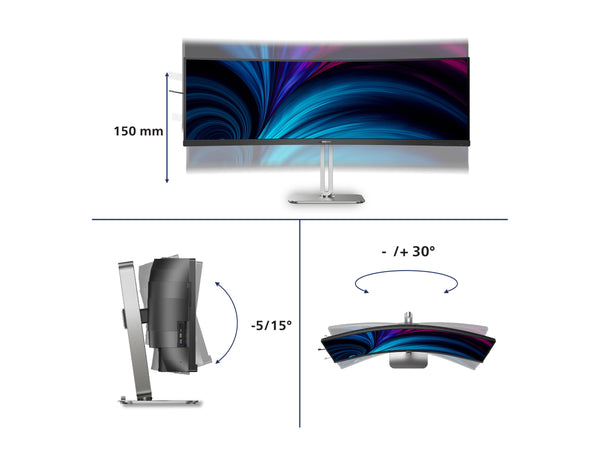 PHILIPS 49B2U5900C/00 48.8p 5120x1440 75Hz VA CURVED H/A 150MM SUPERWIDE USB C DOCKING DISPLAY 100W SmartKVM USB HUB SPEAKERS