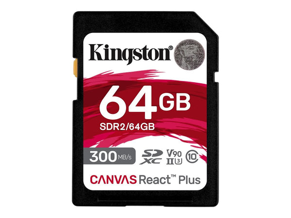 KINGSTON 64Go Canvas React Plus SDXC UHS-II 300R/260W U3 V90 for Full HD/4K/8K