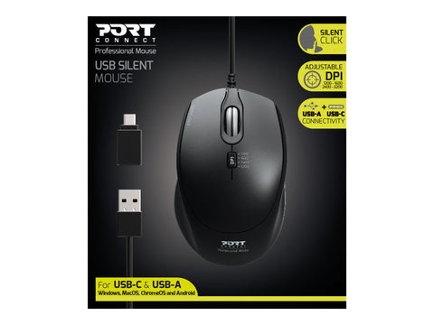 PORT DESIGNS Mouse Office Pro Silent Wired - Black