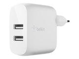BELKIN BOOST CHARGE 24w USB-A Dual Wall Charger w/ 1m A-C White