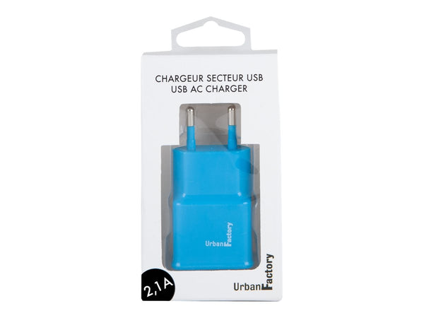 URBAN FACTORY CHARGEUR SECTEUR USB EU 2.1A BLEU