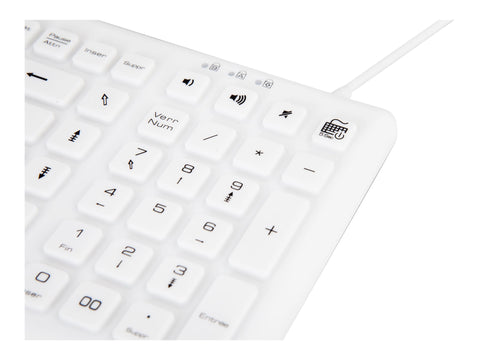 URBAN FACTORY Clavier en ABS et silicone Blanc Connexion filaire USB Touches plates et silencieuses Traitement antimicrobien Nano