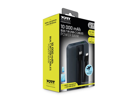 PORT DESIGNS Powerbank 10 000 mAh - 2x Built In Cable