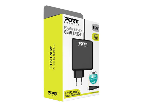 PORT DESIGNS Type C Universal Power Adapter 65W For Macbooks Notebooks Tablets Smartphones Up To 65W Type C Connector