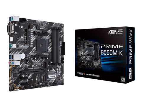 ASUS PRIME B550M-K mATX MB dual M.2 PCIe 4.0 1Gb Ethernet HDMI/D-Sub/DVI SATA 6Gbps USB3.2 Gen 2 Type-A