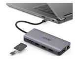 ACER 12-IN-1 TYPE-C DONGLE 2xUSB3.2 2xUSB2.0 2xHDMI DisplayPort Type C PowerDelivery SD Card reader TF Card reader 1000M Ethernet