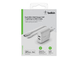 BELKIN BOOST CHARGE 24w USB-A Dual  Wall Charger w/ 1m A-LTG White