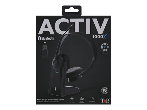 TNB Activ 1000X Professional Headset With Recharge Base Wireless Connection Bluetooth 5.0 And 24Ghz Stereo Earpads
