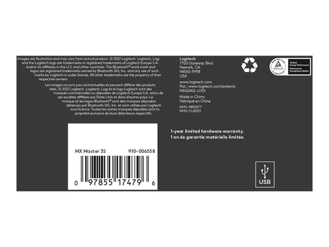 LOGITECH Master Series MX Master 3S Mouse ergonomic optical 7 buttons wireless Bluetooth 2.4 GHz Bolt USB receiver