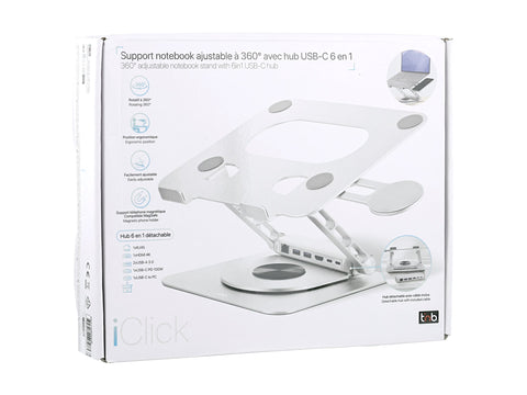 TNB iClick 360 adjustable notebook stand with detachable 6in1 hub aluminum
