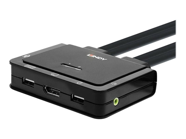LINDY 2 Port DisplayPort 1.2 USB 2.0 Cable KVM Switch with Audio