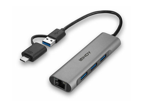LINDY USB 3.2 Gen 1 Hub & Gigabit Ethernet Converter