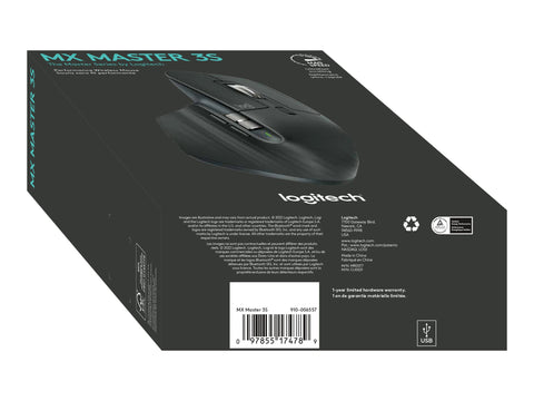 LOGITECH Master Series MX Master 3S Mouse ergonomic optical 7 buttons wireless Bluetooth 2.4 GHz Bolt USB receiver