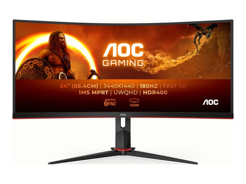 AOC CU34G2XP/BK 34p 3440x1440 VA 180hz High adjustable Stand HDR400 Freesync Premium USB HUB 4x3.0 2xDP 2xHDMI