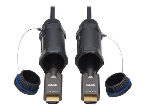 EATON High-Speed Armored HDMI Fiber Active Optical Cable AOC with Hooded Connectors and Reel 4K 60Hz HDR IP68 M/M Black 70m
