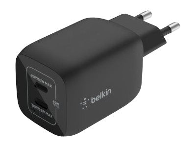 BELKIN 65W PD PPS Dual USB-C GaN Charger Black Universal