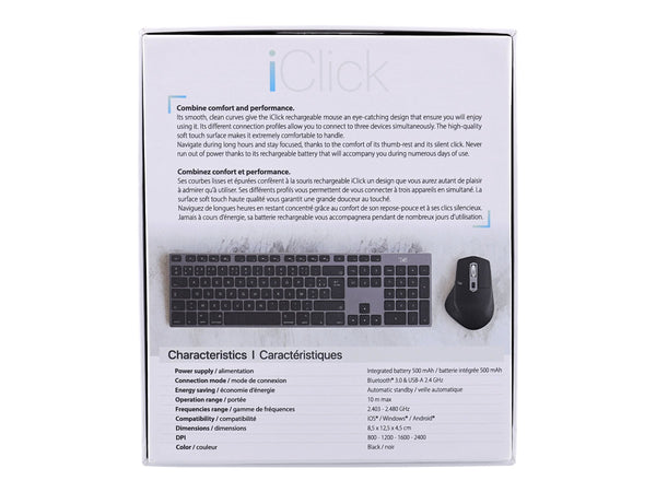 TNB iClick Wireless Bluetooth Mouse + Dongle 2.4 Ghz Combine Comfort And Performance 3 Connection Profiles