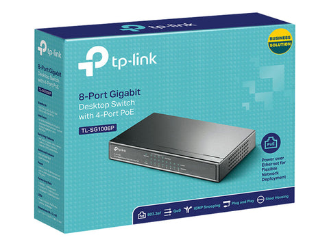 TP-LINK 8-Port Gigabit Desktop PoE Switch 8x10/100/1000Mbps RJ45 ports including 4 PoE ports steel case