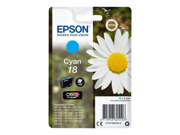 EPSON 1LB 18 ink cartridge cyan standard capacity 3.3ml 180 pages 1-pack RF-AM blister w/s
