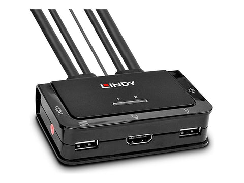 LINDY HDMI KVM Switch 2 Port USB 2.0 Compact HDMI 3D and 4K60 compliant USB 2.0 Audio and Mic