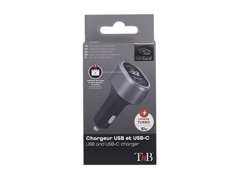 TNB 1x USB and 1x USB-C QC and PD 83W cigarette lighter charger