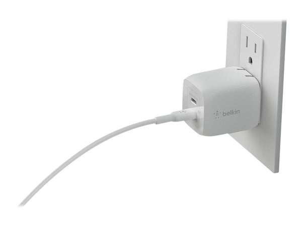 BELKIN BOOST CHARGE 65w USB-C GaN PD PPS Dual Wall Charger White