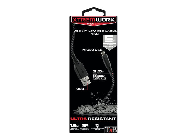 TNB XTREMWORK 1.5m USB/Micro USB Cable Black/Grey