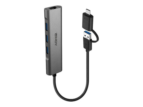LINDY USB 3.2 Gen 1 Hub & Gigabit Ethernet Converter