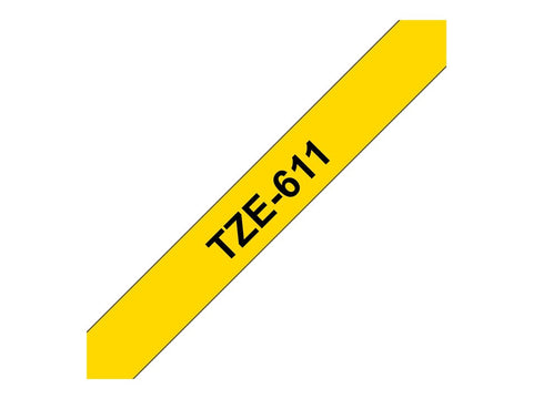 BROTHER P-TOUCH TZE-611 noir sur jaune  6mm