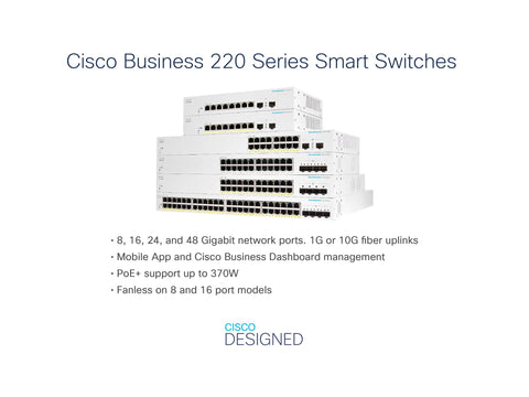 CISCO Business Switching CBS220 Smart 24-port Gigabit Full PoE 382W 4x1G SFP uplink