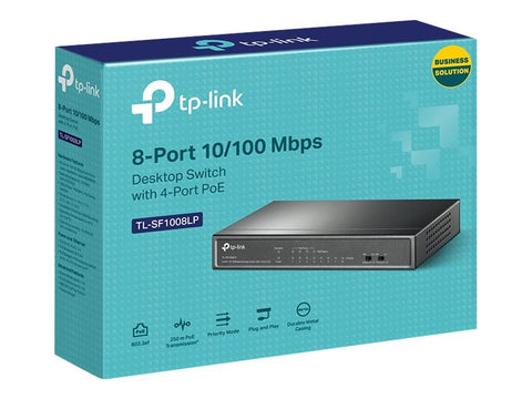 TP-LINK TL-SF1008LP 8-Port 10/100 Mbps Desktop Switch with 4-Port PoE 41W PoE budget