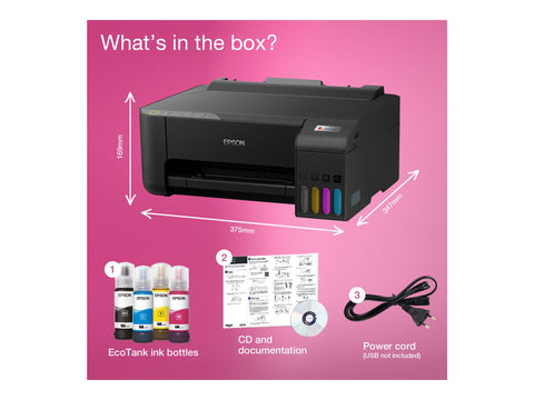 EPSON EcoTank ET-1810 Printer colour ink-jet refillable A4 5760x1440dpi 10ppm mono/5ppm colour 100 sheets USB Wi-Fi black