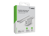 BELKIN BOOST CHARGE 24w USB-A Dual  Wall Charger w/ 1m A-LTG White