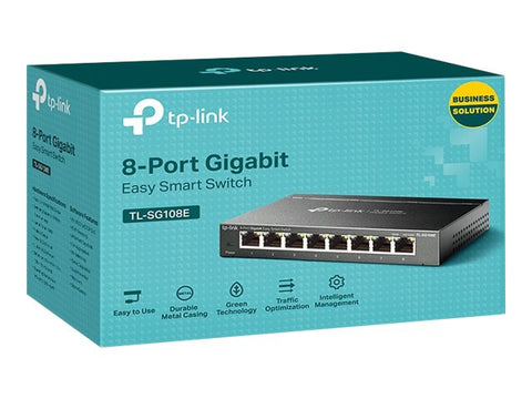 TP-LINK 8-Port Gigabit Easy Smart Switch 8 10/100/1000Mbps RJ45 ports MTU/Port/Tag-based VLAN QoS IGMP Snooping