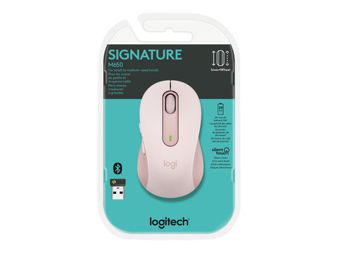 LOGITECH Signature M650 Mouse optical 5 buttons wireless Bluetooth 2.4 GHz Bolt USB receiver rose