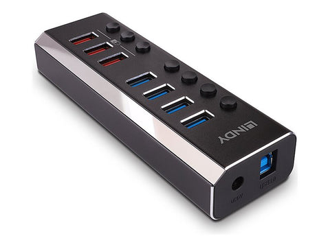 LINDY 4 Port USB 3.0 Hub with 3 Quick Charge 3.0 Ports