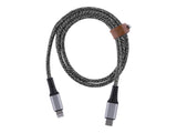 TNB PREMIUM - Nylon braided RPET USB-C to Lightning cable - metal connector - Leather cable tie - Black