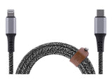 TNB PREMIUM - Nylon braided RPET USB-C to Lightning cable - metal connector - Leather cable tie - Black