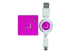 URBAN FACTORY CRAZY HUB 4 PORTS AVEC CORDON RETRACTABLE FUSHIA