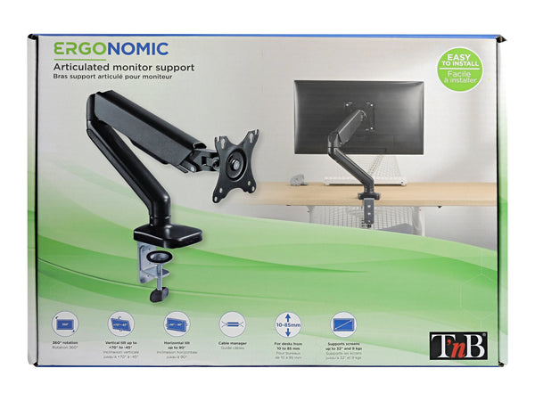 TNB ERGO Line Single Monitor Articulated Arm And Gas Spring Adjustment Material Steel For Screen Size