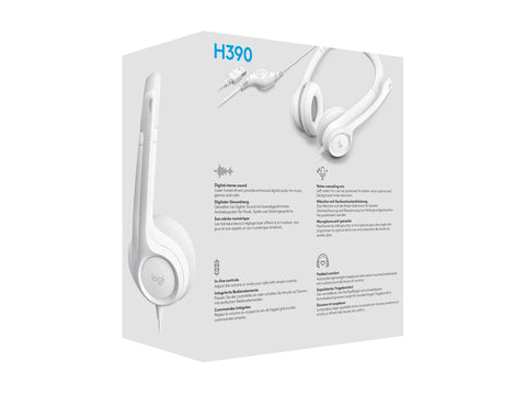 LOGITECH H390 Headset on-ear wired USB-A off-white
