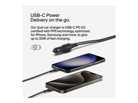 BELKIN Boost Charge 42w - 30w USB-C PD PPS + 12w USB-A Car Charger