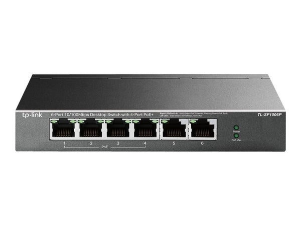 TP-LINK TL-SF1006P 6-Port 10/100Mbps Steel Desktop Switch with 4-Port PoE+ 67W PoE budget