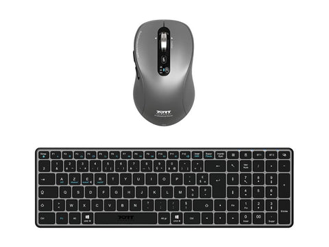 PORT DESIGNS Pack Keyboard Compact + Mouse Expert Rechargeable Combo BT+RF (FR)