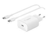 BELKIN BOOST CHARGE 25w USB-C PD PPS Single Wall Charger w/ 1m C- C Cable White
